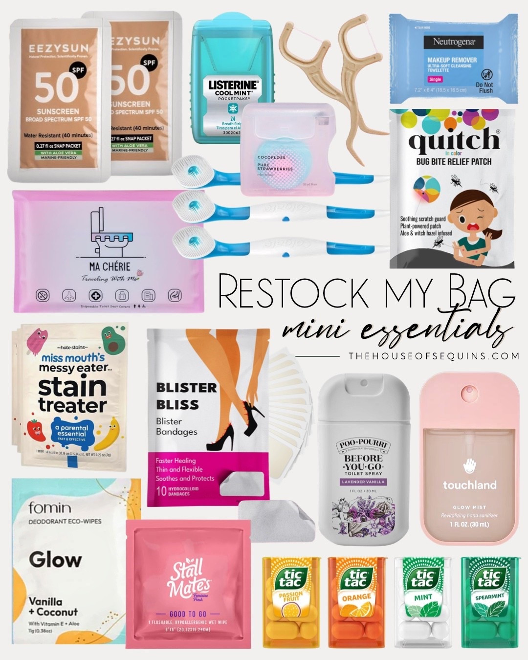 Restock my bag! Daily essentials, travel minis, portable toiletries, disposable toiletries, travel essentials, packing necessities, mom bag must haves, emergency kit

Comment SHOP below to receive a DM with the link to this post on my LTK ⬇ https://liketk.it/5itfB #ltktravel #ltkfindsunder50 #ltksalealert