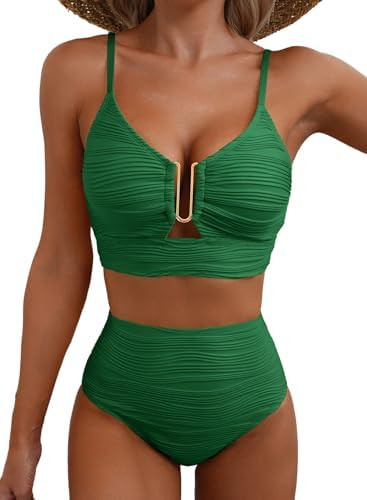 2 Piece Bikini Set U-Wire Cutout Popular Swimsuit High Waisted Textured 2026 Summer Beach Swim Ba... | Amazon (US)
