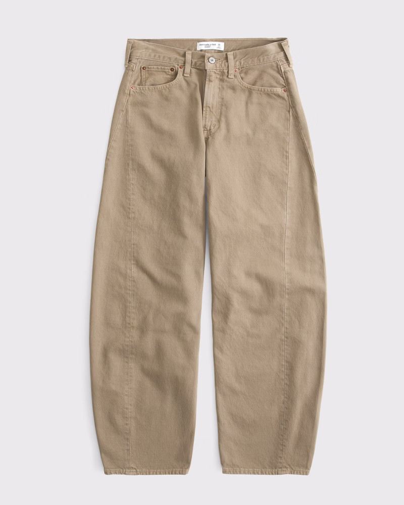 Abercrombie & Fitch Women's Mid Rise Barrel Jean in Washed Brown - Size 34 LONG | Abercrombie & Fitch (US)
