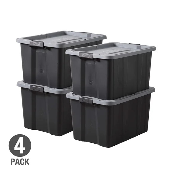 Hyper Tough 27 gal Storage Bins with Latch Lids, Pack of 4, Black Base/Gray Lid | Walmart (US)
