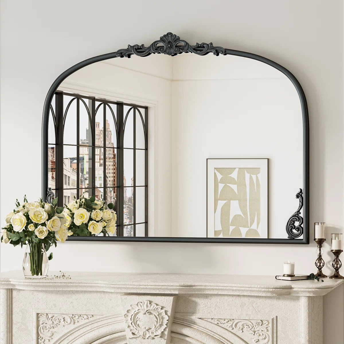 Arch Vintage Mirror with Baroque Metal Frame, Wall Decorative Mirror for Fireplace, Bedroom, Livi... | Wayfair North America