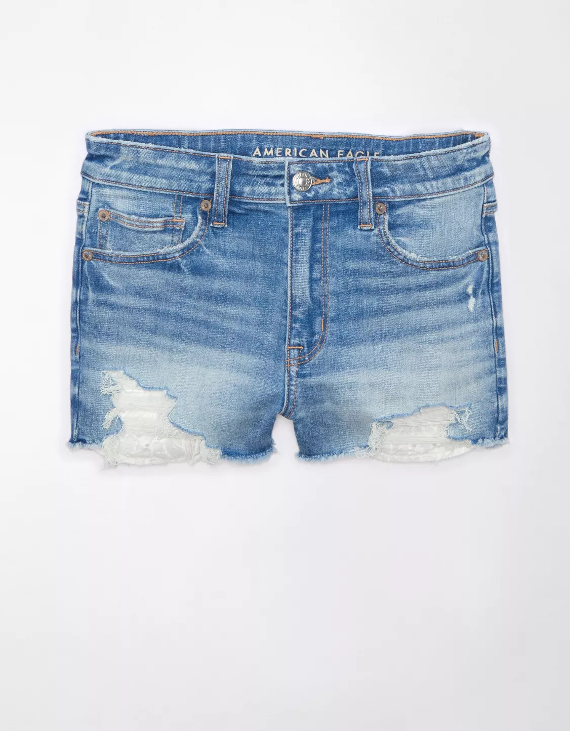 AE Next Level High-Waisted Ripped Denim Short Short | American Eagle Outfitters (US & CA)