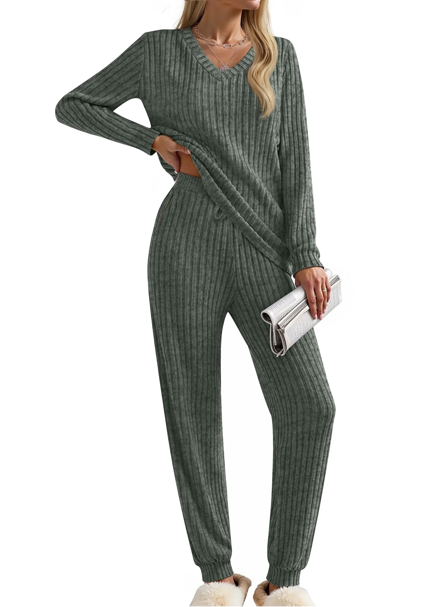 Fantaslook Womens Pajamas Sets Long Sleeve Shirts and Drawstring Pants With Pockets Two Piece Lou... | Walmart (US)