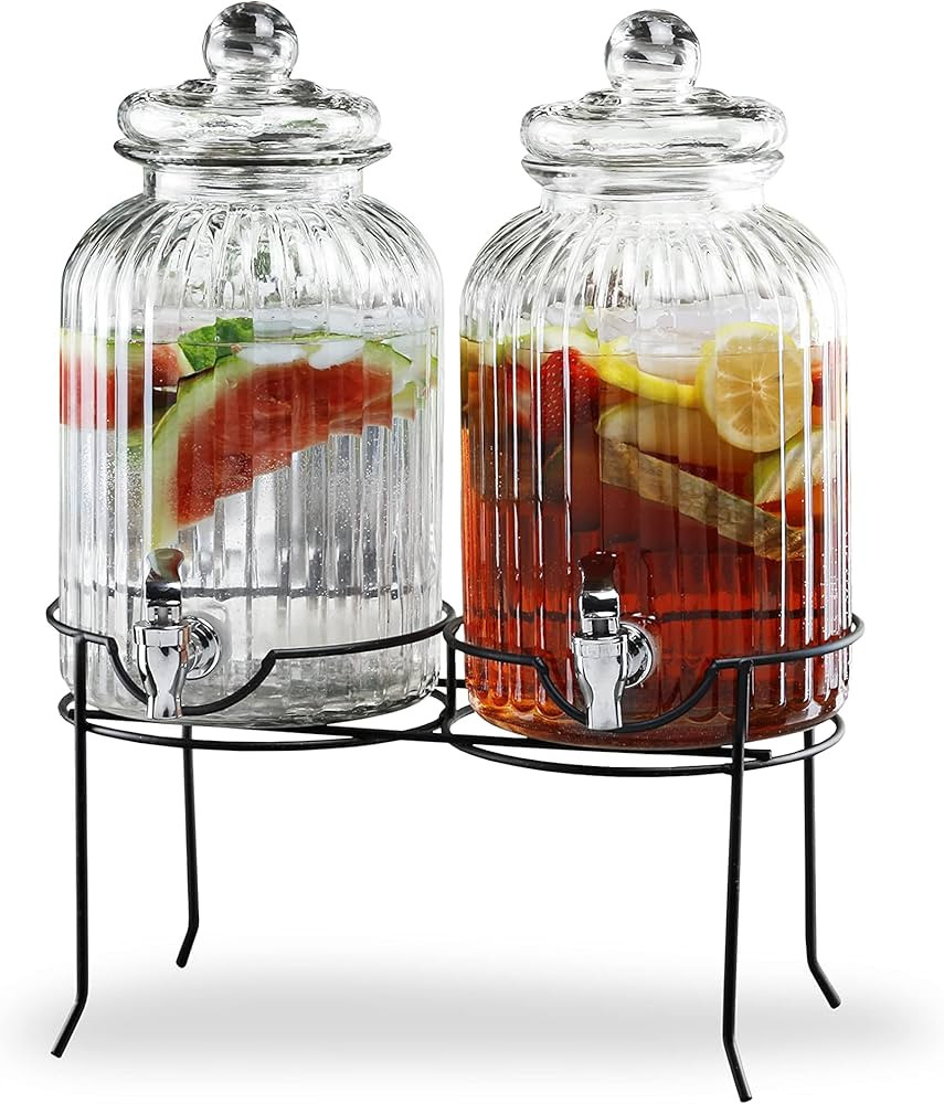 Style Setter Canyon Glass Beverage Dispenser with Stand Set of 2-1.3 Gallon Drink Dispenser with ... | Amazon (US)