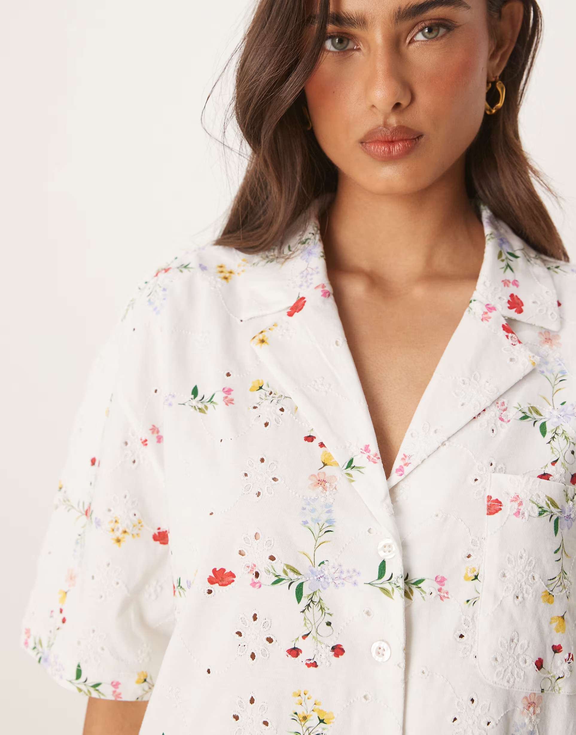 ASOS DESIGN broderie resort shirt in floral print | ASOS (Global)