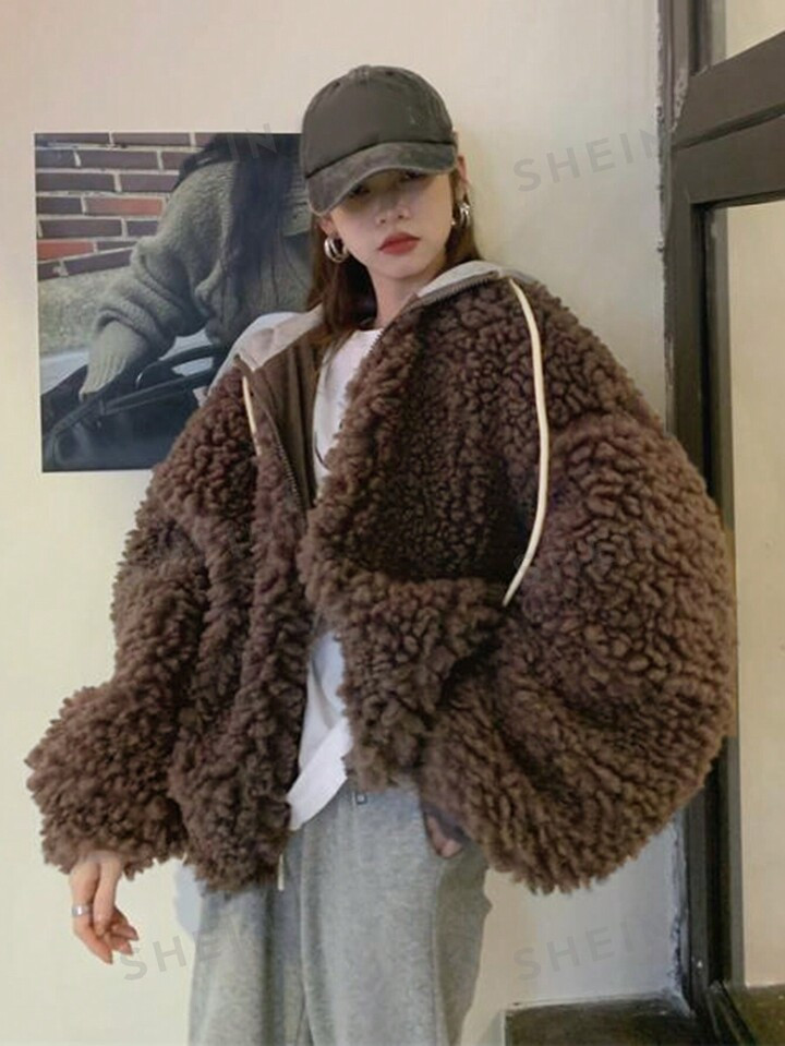 DAZY Drop Shoulder Oversized Teddy Coat | SHEIN