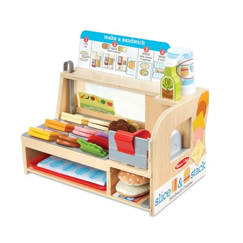 Melissa & Doug Wooden Slice & Stack Sandwich Counter with Deli Slicer – 56-Piece Pretend Play Food Pieces | Amazon (US)