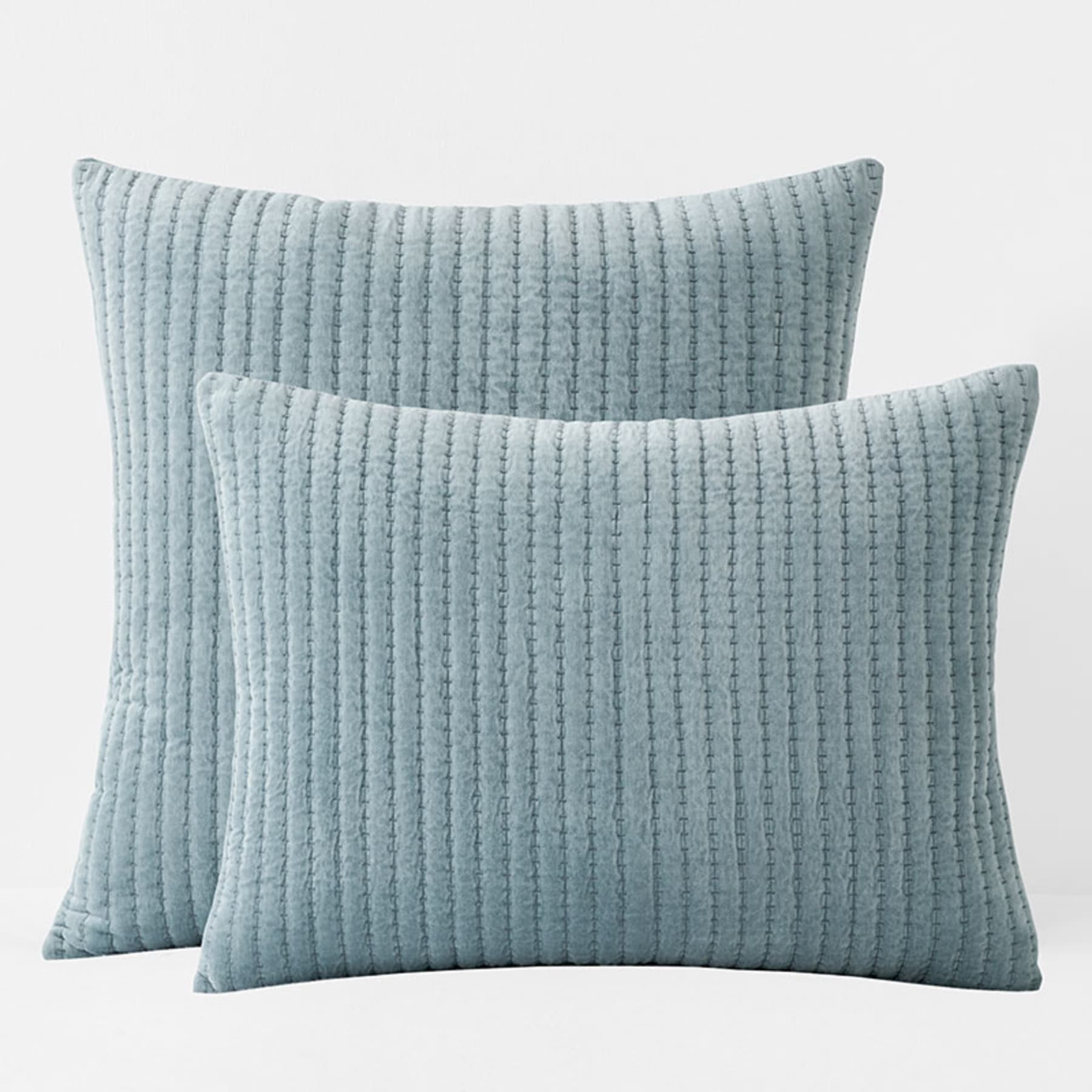 Straight Stitch Velvet Quilted Sham - Mineral Blue, Standard | The Company Store