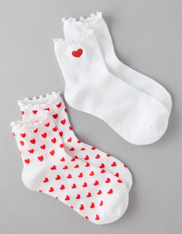 AE Heart Ruffle Socks 2-Pack | American Eagle Outfitters (US & CA)