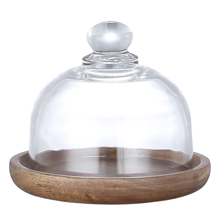 Acacia Wood Flat Round Wood Server Cake Stand with Glass Dome | Walmart (US)