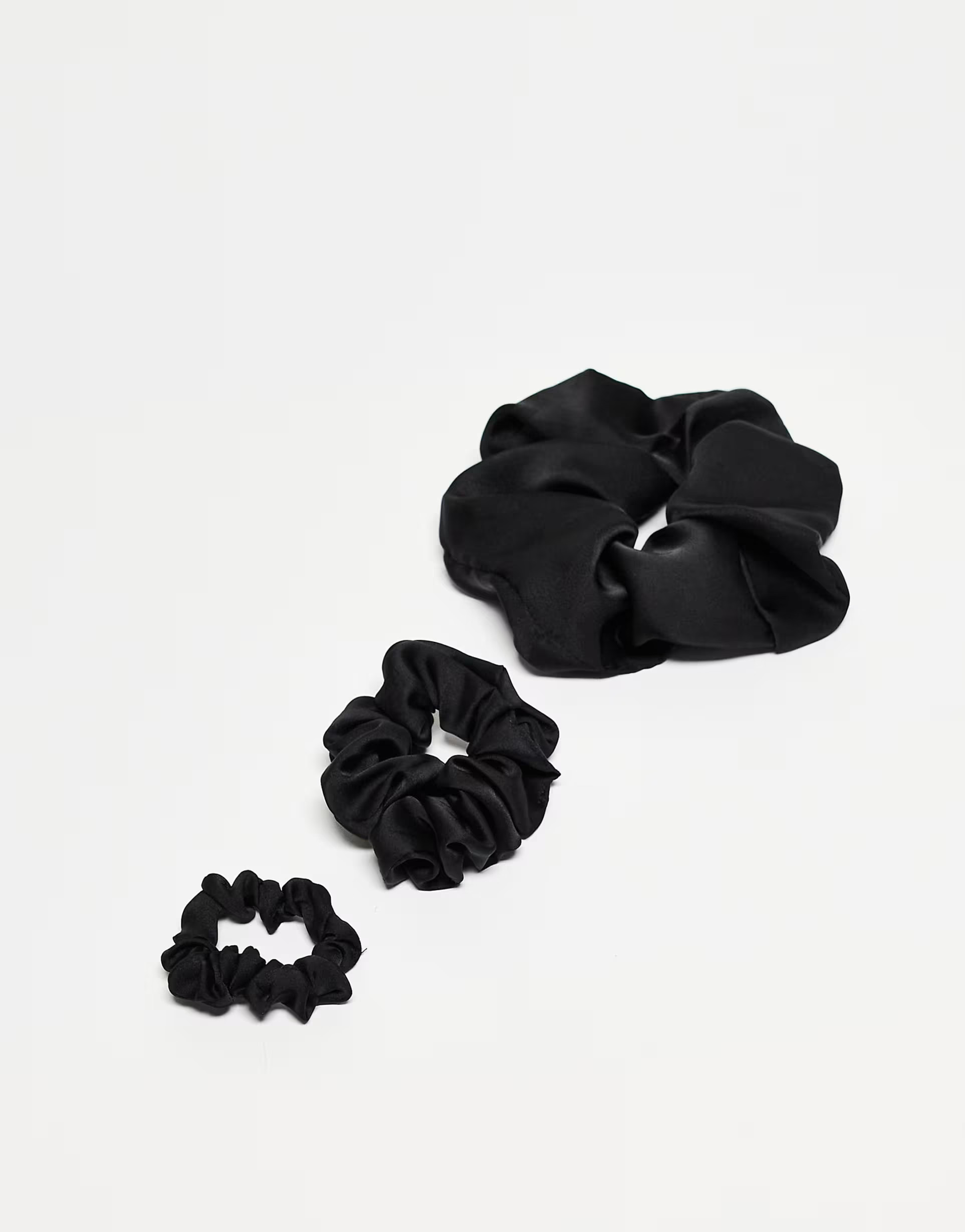 ASOS DESIGN pack of 3 satin scrunchies in black | ASOS (Global)