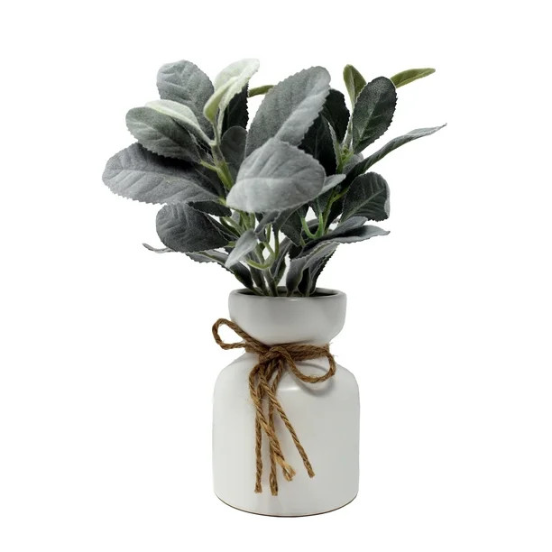 Mainstays 11.5" Artificial Lamb's Ear Arrangement in White Ceramic Pot | Walmart (US)