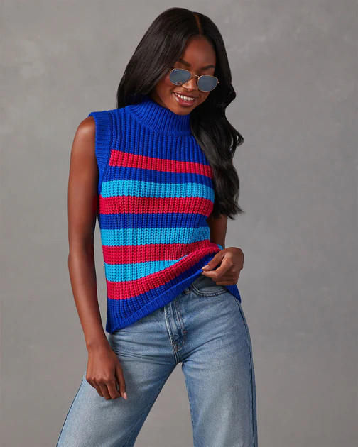 Leia Striped Sleeveless Sweater - Cobalt Blue | VICI