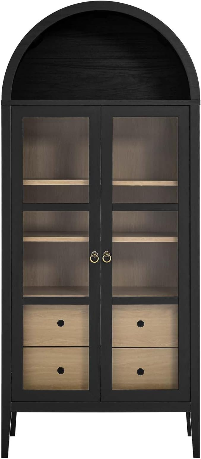 Modway Nolan Modern Farmhouse 71" Tall Arched Storage Display Cabinet in Black Oak Wood Grain | Amazon (US)