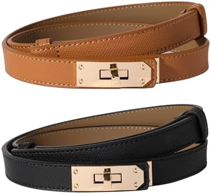 Women Skinny Leather Belt Solid Color Alloy Turn Lock Adjustable Waistband for Dresses Jeans Coat... | Amazon (US)