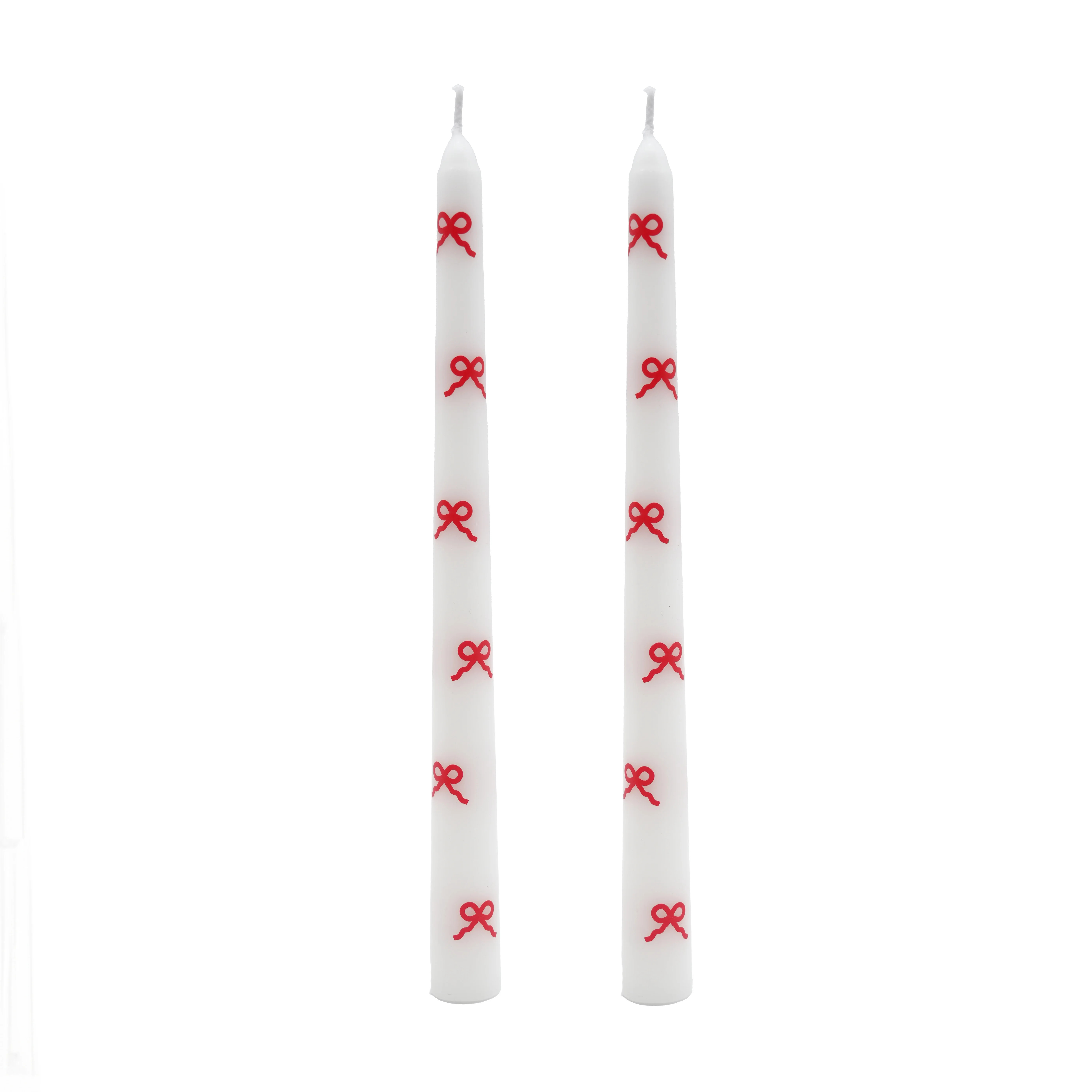 My Texas House Valentine 10" Red Bow & White Taper Candles, Unscented, 2 Count | Walmart (US)