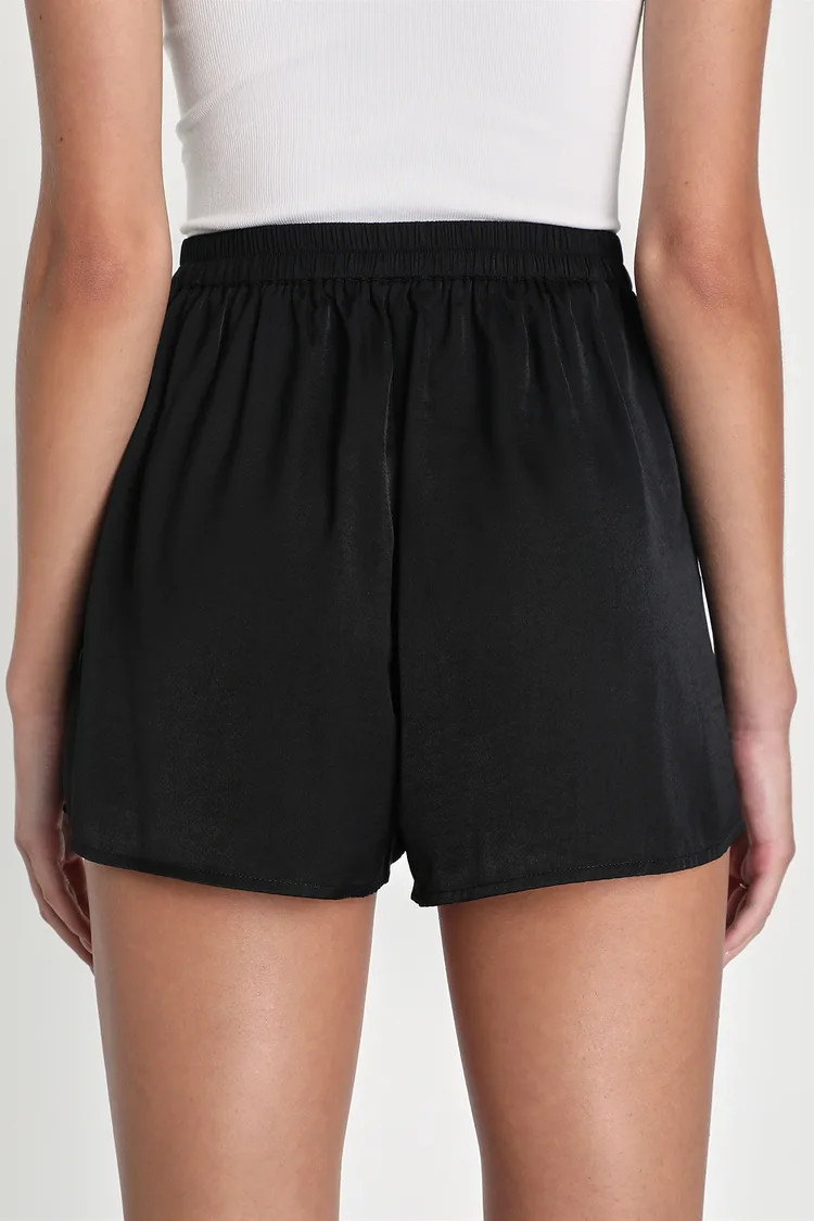 Extra Love Black Satin High-Waisted Shorts | Lulus