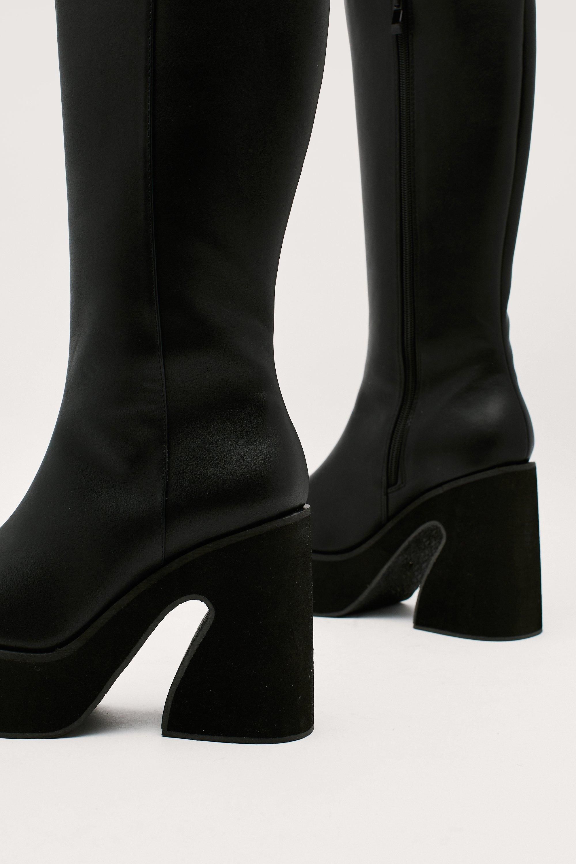 Faux Leather Platform Flare Heel Boots | Nasty Gal (US)