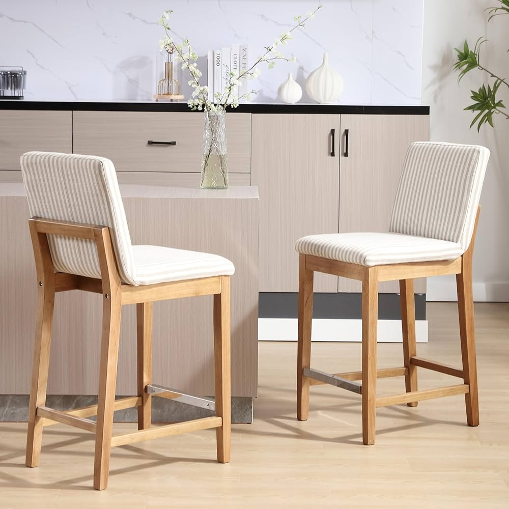 Kmax 26 Inch Counter Height Bar Stools Set of 2, Upholstered Stools for Kitchen Counter with Back... | Amazon (US)