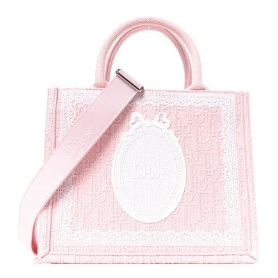 Cotton Toile De Jouy Oblique Embroidered Dior Medaillon Small Book Tote With Strap Soupir Pink White | FASHIONPHILE (US)