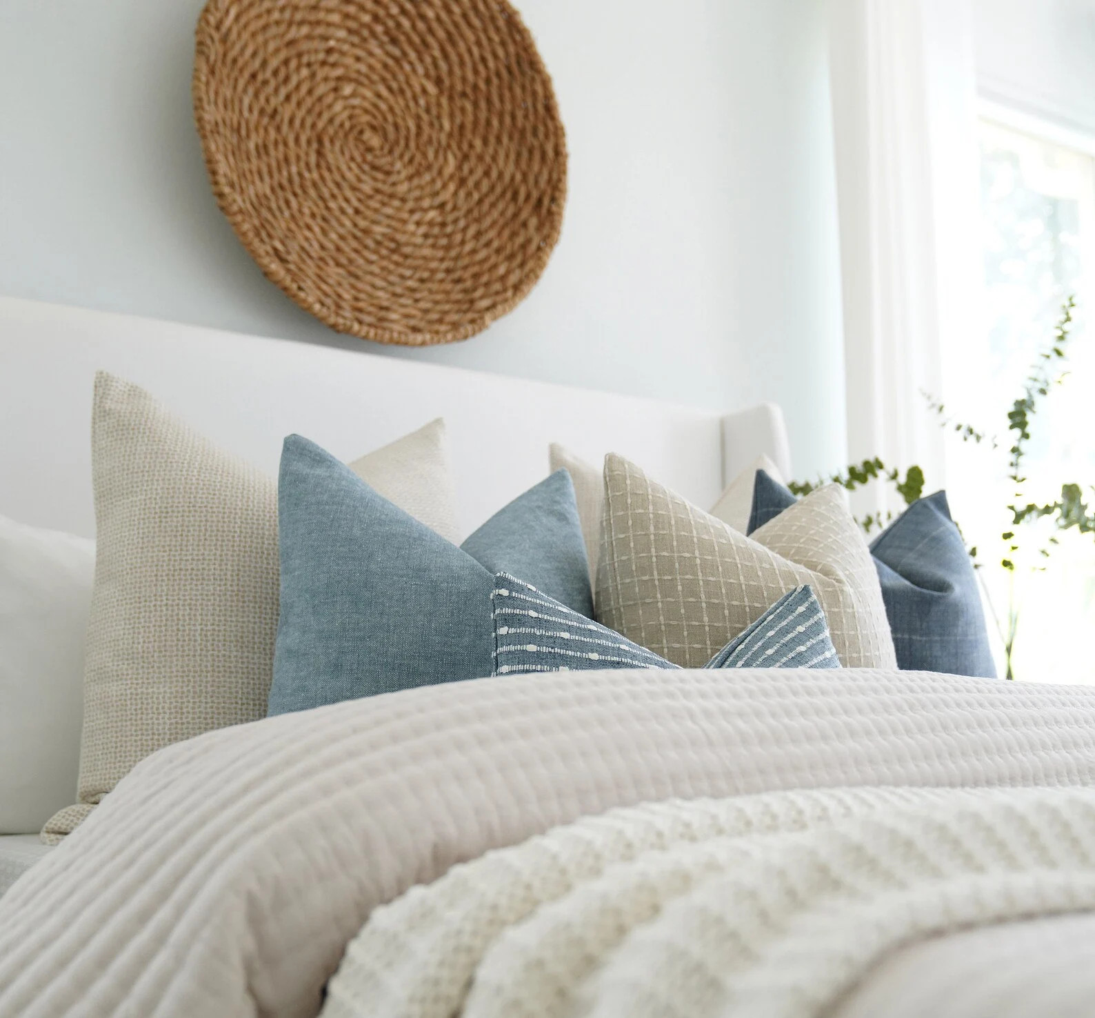 Denim Stripe Woven Pillow Cover, Denim Blue White Stripe Pillow Cover, 18 20 22 Designer Pillow C... | Etsy (US)