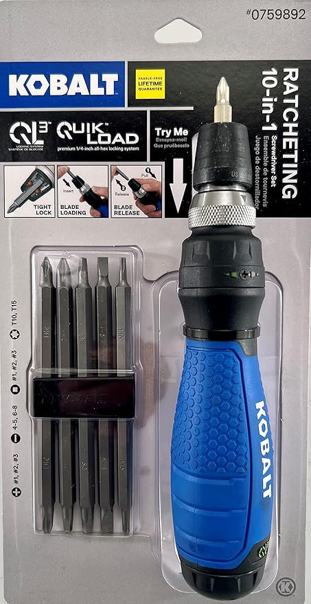 Kobalt Kobalt Ql3 Quick Load 10-In-1 Ratcheting Screwdriver, 7.5" long | Amazon (US)