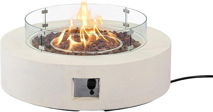 SUNBURY Outdoor 42 Inch Propane Fire Pit Table, 50,000 BTU Cream Patio Gas Fire Table w Glass Win... | Amazon (US)
