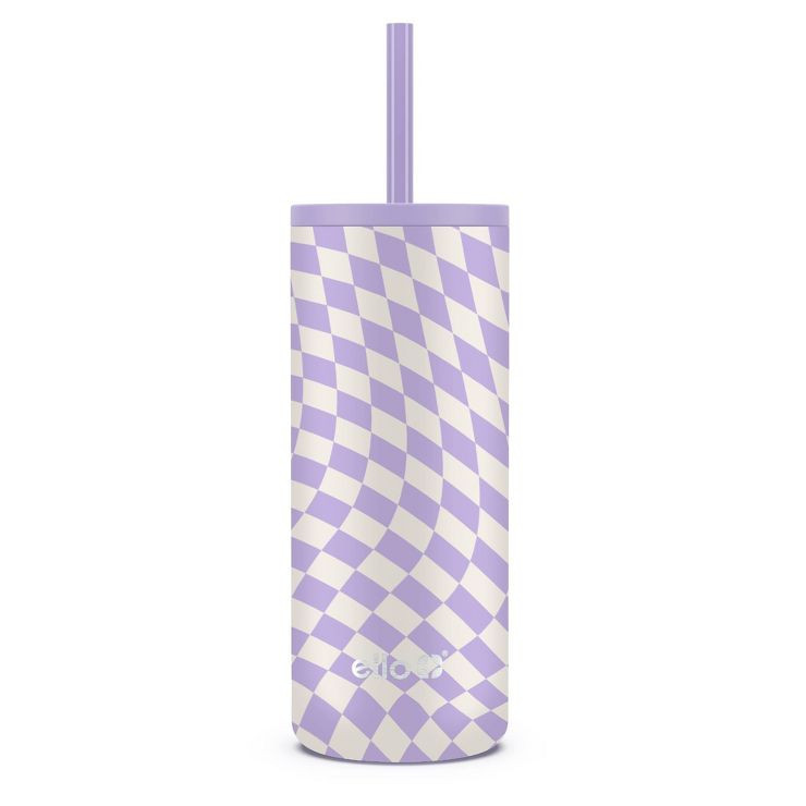 Ello Vita 20oz Stainless Steel Straw Tumbler - Purple/White Checkered | Target