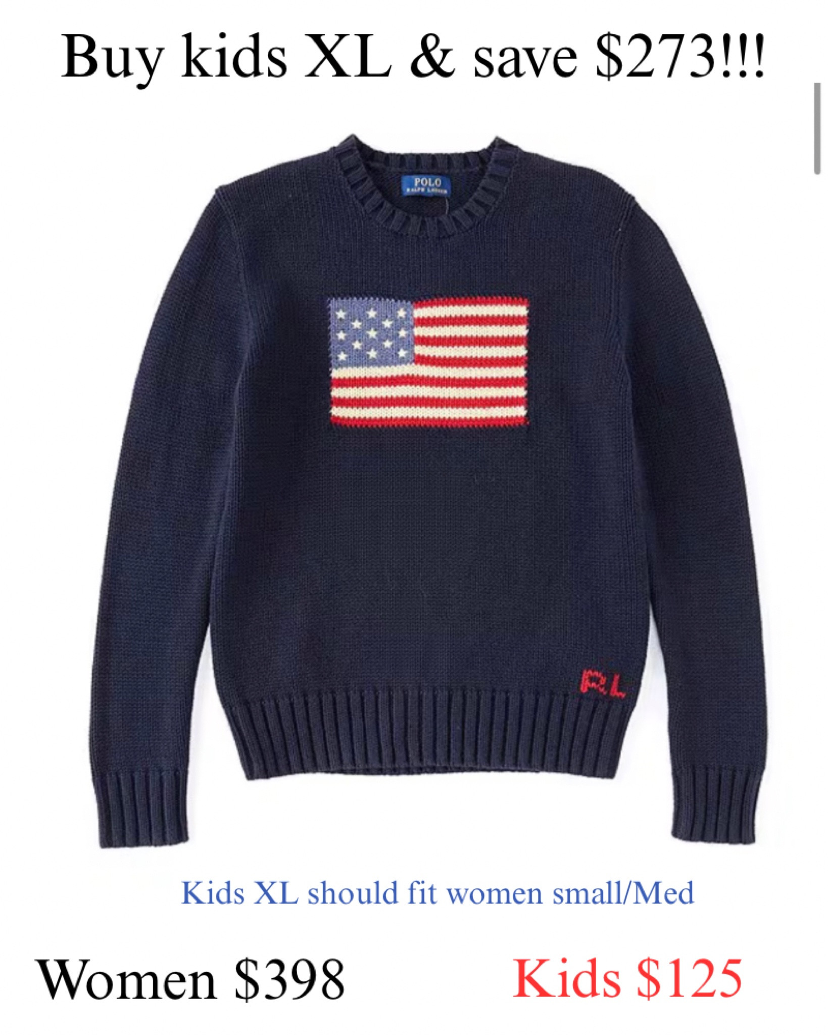 Ralph Lauren flag sweater savings hack. Purchase a boys XL and save over $200. Fourth of July, Memorial Day, summer, outfit, idea, ideas.

#LTKootd #LTKSaleAlert