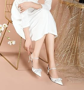 Susanny Women's Closed Toe Rhinstone Wedding Low Heel Slingback Clear Kitten Heels,Adjustable Str... | Amazon (US)