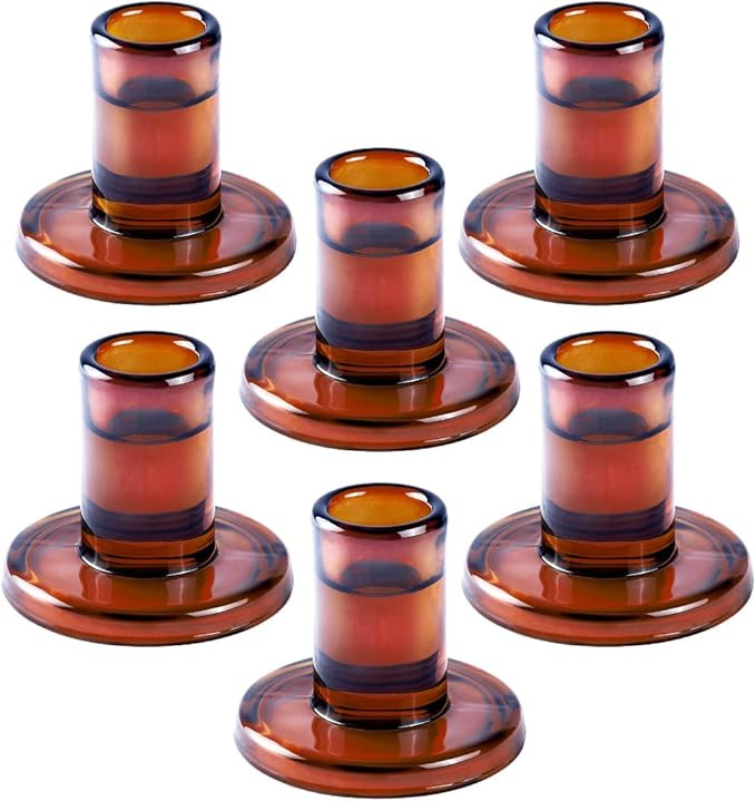 TELOSMA Dark Amber Glass Candlestick Holders 6PCS, Fit to Taper Candle which Diameter 5/6-7/8 inc... | Amazon (US)