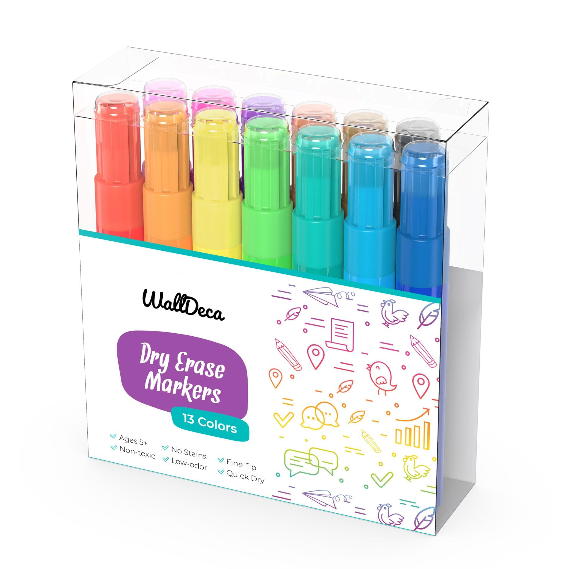 WallDeca Dry Erase Markers for Kids Non-toxic, 13 Pack, Washable, Colorful Pastel Colors, Fine Ti... | Amazon (US)
