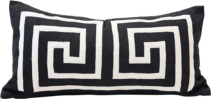 Creative Co-Op Woven Cotton Lumbar Appliqued Design, Black & White Pillow, Black & Cream | Amazon (US)