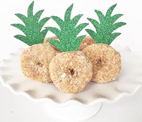 Pineapple Donut Cupacke Topper Glitter Green Cake Picks Hawaiian Luau Tropical Party Decoration B... | Amazon (US)