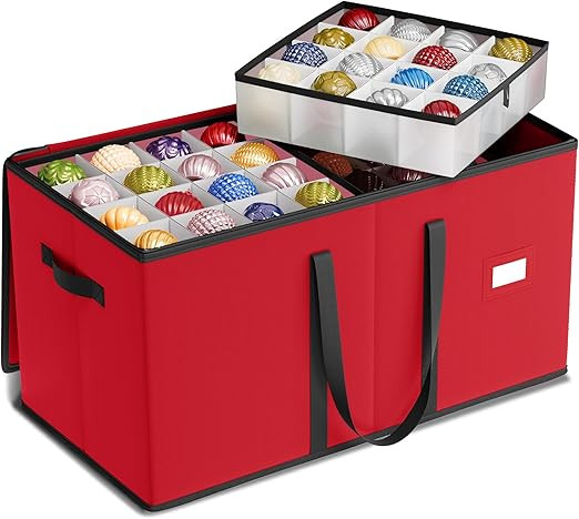 SONGMICS Christmas Ornament Storage Box, Dual Zippers, Stackable Christmas Storage Container with... | Amazon (US)