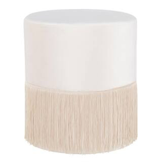 Fringe Cream Velvet Ottoman | The Home Depot