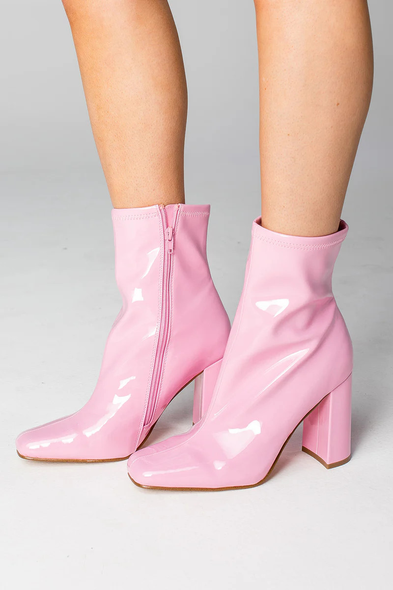 BuddyLove X Steve Madden | Lynden Patent Leather Booties | Pink | BuddyLove