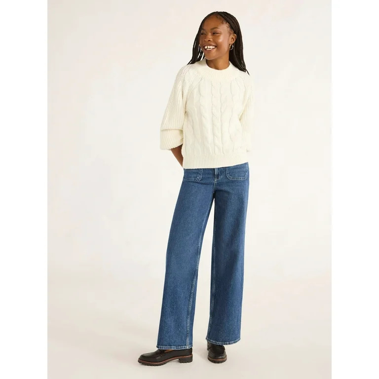 Free Assembly Women’s Mock Neck Cable Knit Sweater, Midweight, Sizes XS-XXL - Walmart.com | Walmart (US)