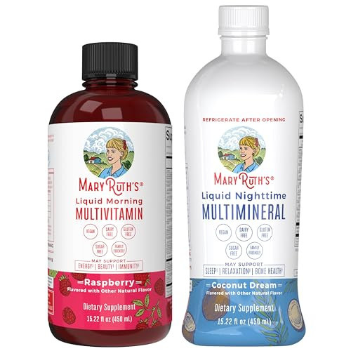 MaryRuth's Liquid Morning Multivitamin (Raspberry) 15.22oz & Liquid Nighttime Multimineral (Coconut) 15.22oz | Sugar Free, NO Melatonin! | Vitamins for Sleep, Beauty, & Overall Health | Vegan, Non-GMO | Amazon (US)