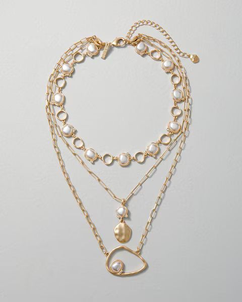 Goldtone Faux Pearl Multi-Strand Short Necklace | White House Black Market