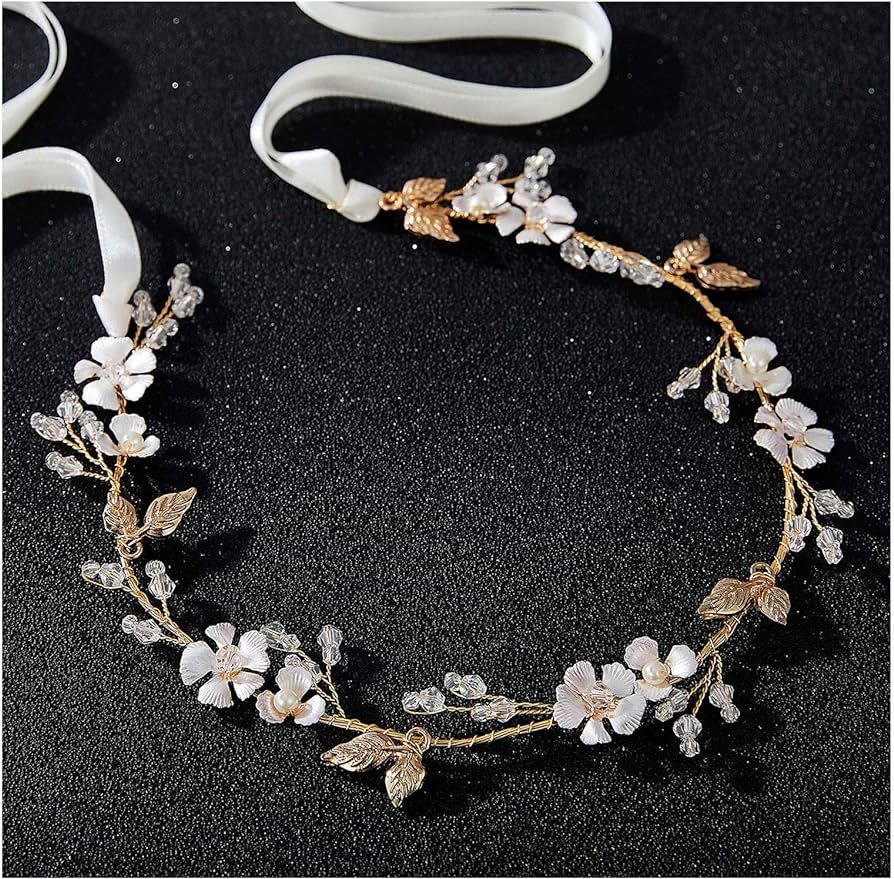 SWEETV Handmade Wedding Headband Flower-Leaf Bridal Headpieces for Wedding Hair Accessories Bride... | Amazon (US)