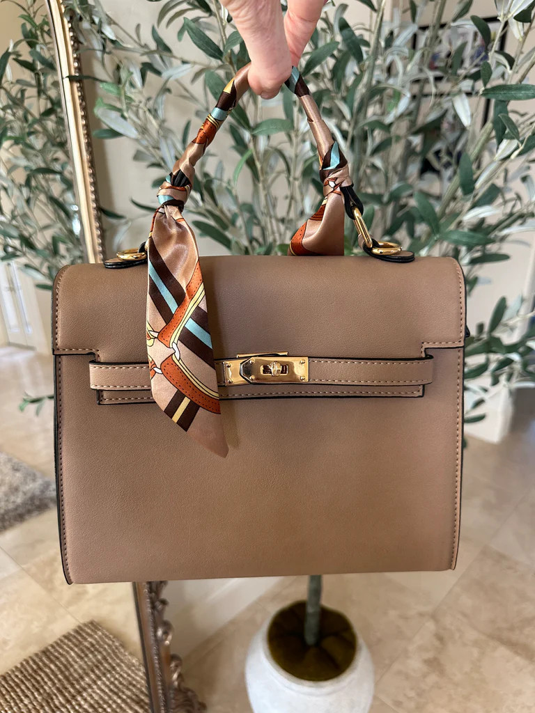 NEW!! Icon Structured Top handle Purse in Tan | Glitzy Bella