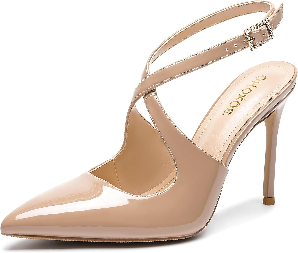 Slingback Heels for Women Pointed Closed Toe Stiletto Pumps Cross Strap Kitten Heels Wedding Part... | Amazon (US)
