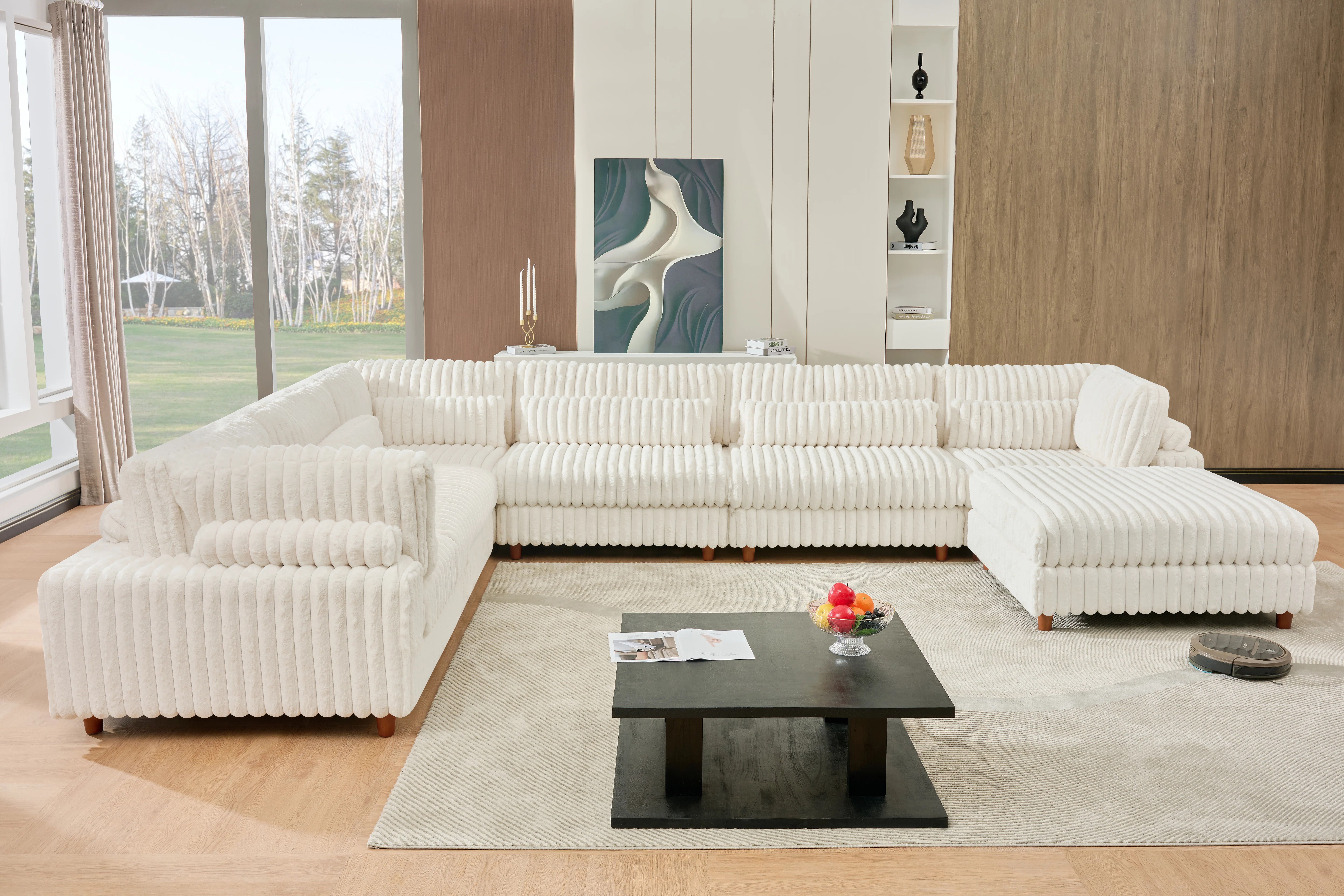 Latitude Run® 7-piece Upholstered Large Striped Fluffy Corner Sectional Sofa | Wayfair | Wayfair North America