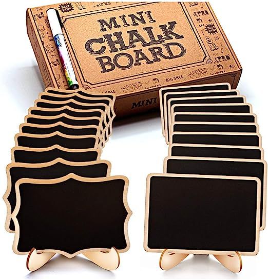 Mini Chalkboard Signs, 20 Pack Framed Small Chalkboard Labels with Easel Stand, Wooden Blackboard... | Amazon (US)