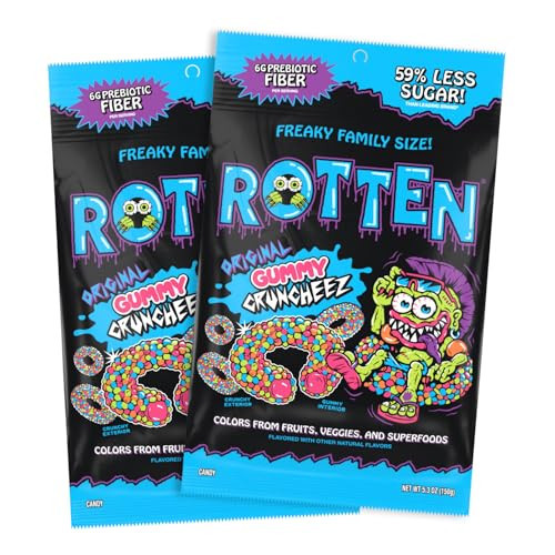 Rotten Original Gummy Cruncheez - Low Sugar, Low Calorie, 5g Gut-Friendly Prebiotic Fiber, Gluten Free Candy, No Artificial Dyes - 5.3 oz Share Pack [2 Pack] | Amazon (US)