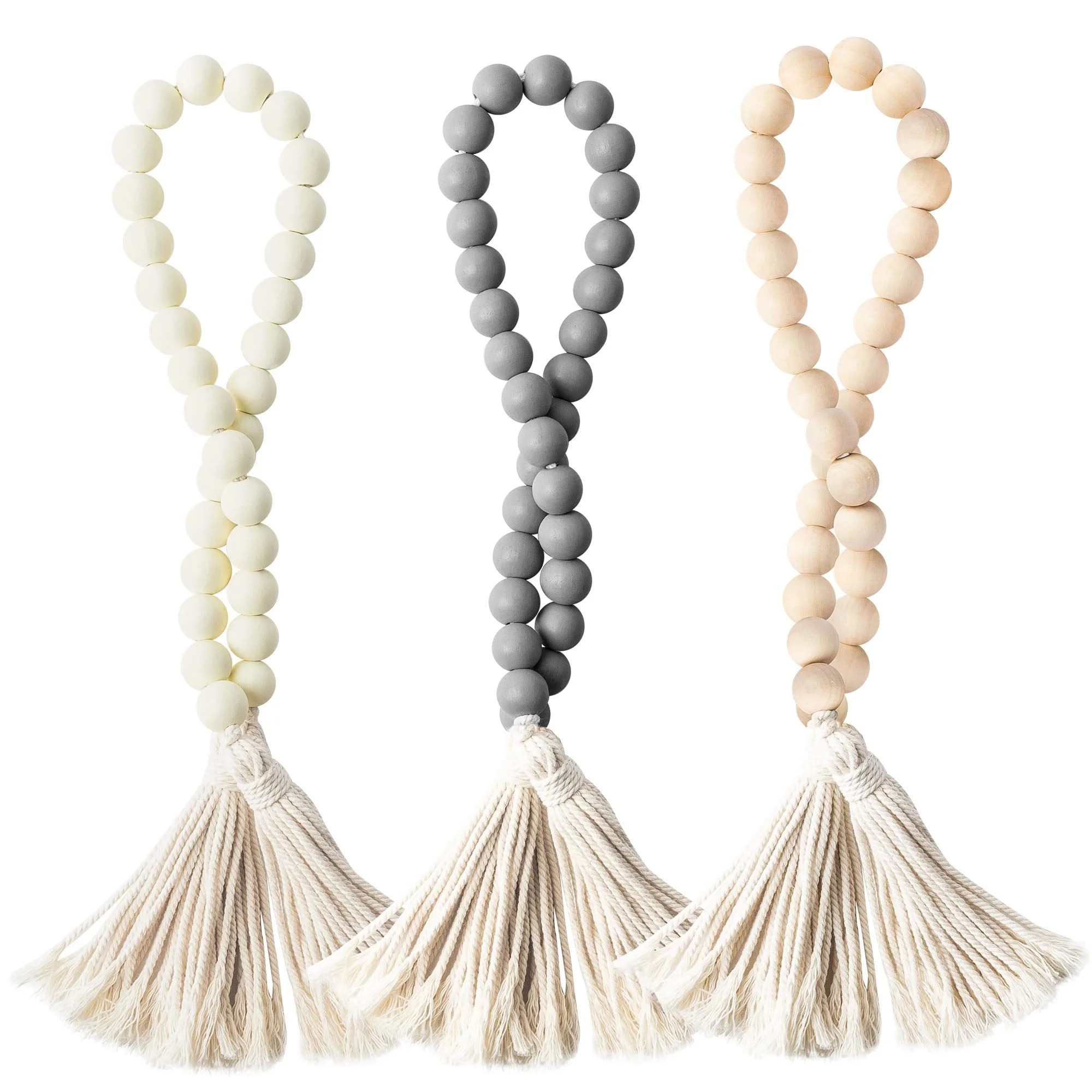 MALLMALL6 3 Pcs Classic Wood Beads Tassel White & Beige & Gray | Walmart (US)