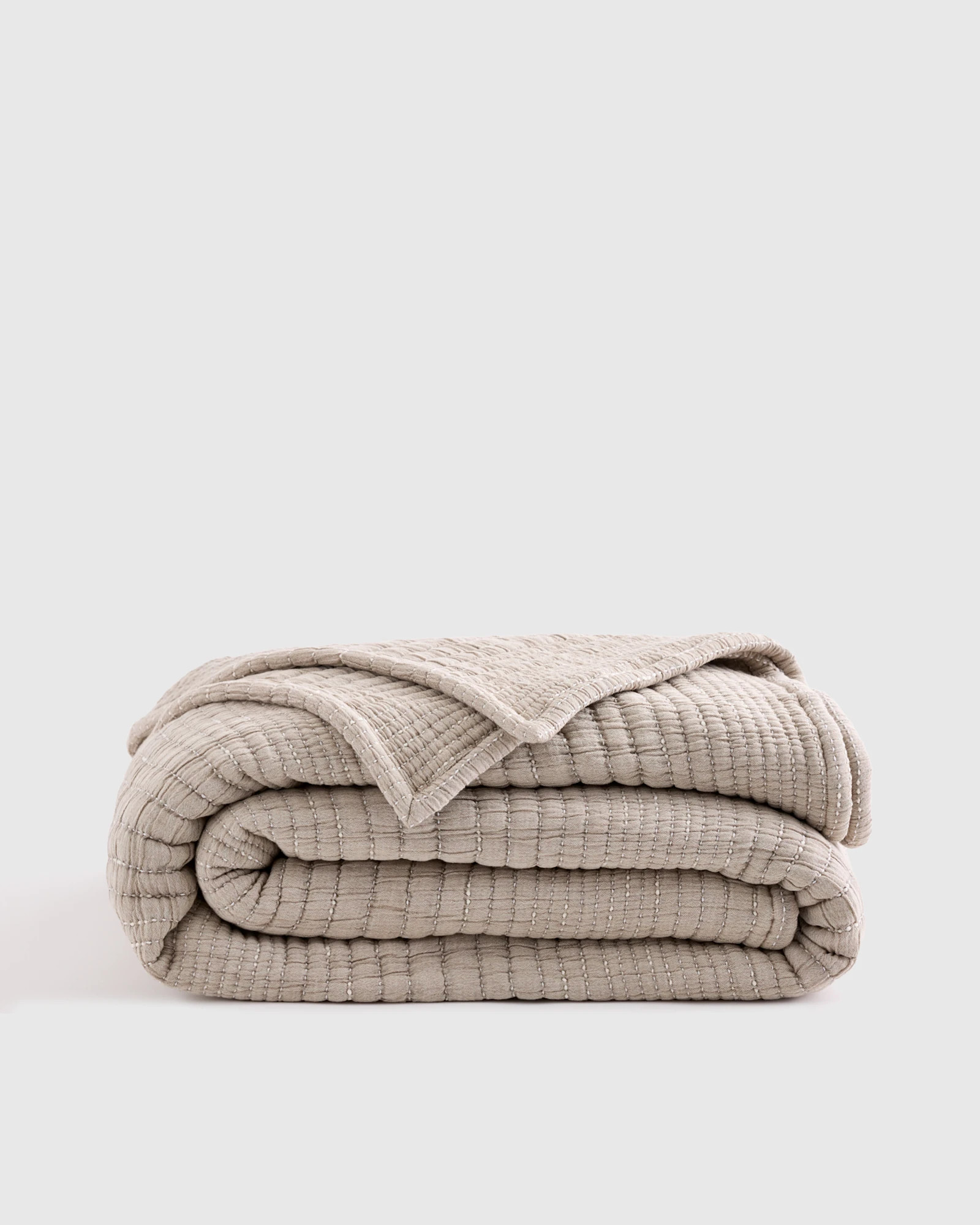 Quince | Channel Matelasse Coverlet in Taupe, Size Twin, Organic Cotton | Quince