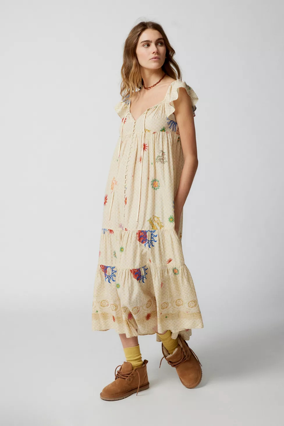 UO Gaby Embroidered Midi Dress | Urban Outfitters (US and RoW)