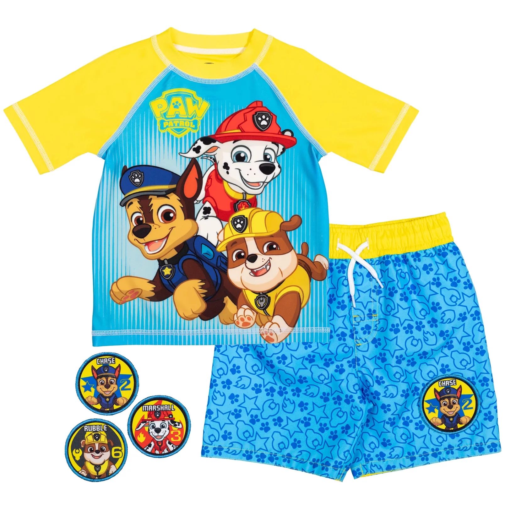 Paw Patrol Chase Marshall Rubble Toddler Boys Swim Rash Guard Swim Trunks Yellow/Blue 3T | Walmart (US)